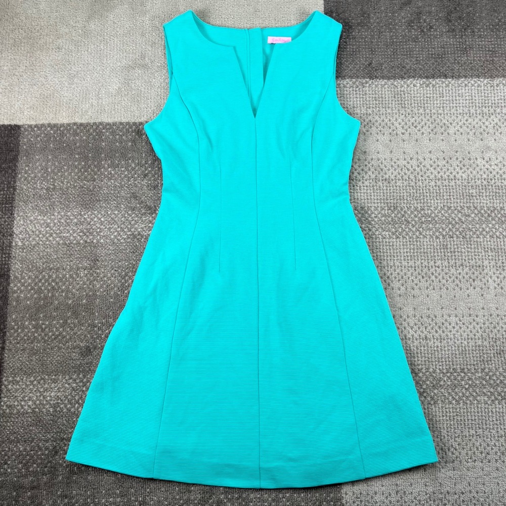 Lilly Pulitzer Women S Teal Blue Dress Brielle Sleeveless Zipper Fit Flare 81401